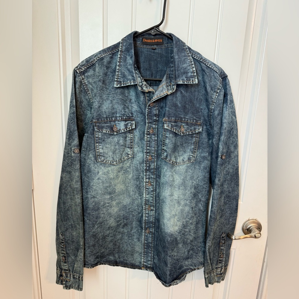 Denim & Rivets Shirt Jacket Distressed Button Up Men’s Size Medium